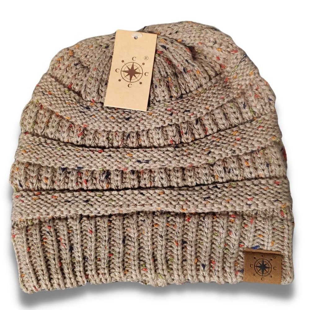 C.C. Accessories Women's Knit Tan Confetti Beanie
